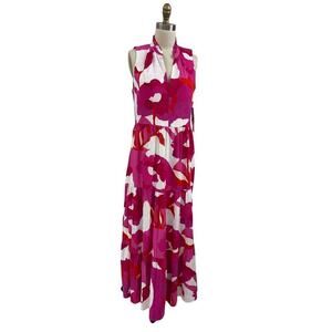 NWT MSK Sleeveless Maxi Dress S Pink Red Floral Tiered Boho Resort Chic
